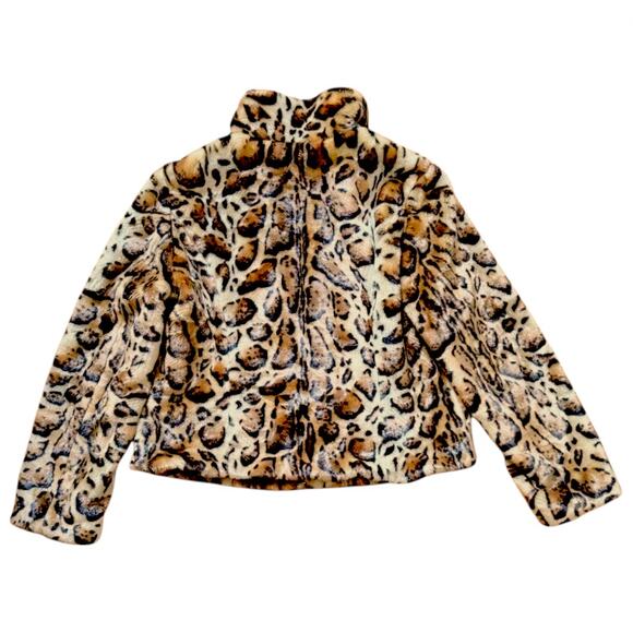Cache Leopard Print Brown/Orange Faux Fur Coat | Size XL - Picture 2 of 5